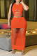 Tangerine Red Sexy Solid Ripped O Neck Sleeveless Two Pieces