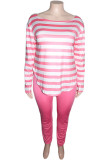 Black Casual Striped Print Patchwork O Neck Plus Size 