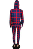Red and blue Casual Plaid Print Camouflage Print Butterfly Print Pocket Pants Hooded Collar Long Sleeve Regular Sleeve Regular Two Pieces