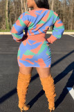 White Sexy Print Patchwork O Neck Long Sleeve Two Pieces