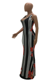 Red Fashion Spaghetti Strap Sleeveless Slip Sheath Floor-Length Paisley Print Floral Dresses