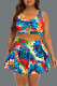 Colour Sexy Print Hollowed Out Patchwork Frenulum V Neck A Line Plus Size Swimwear