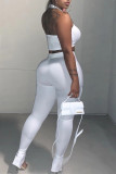 Black Sexy Casual Solid Backless Halter Sleeveless Two Pieces