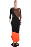 Orange Casual Fashion One Shoulder one shoulder collar Straight Floor-Length asymmetrical split P