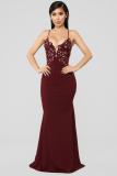Black Sexy Fashion Spaghetti Strap Sleeveless Slip A-Line Floor-Length Patchwork Mesh lace persp