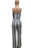 Black Casual Print Patchwork Strapless Straight Jumpsuits