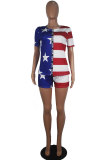 Red Fashion Casual adult Patchwork Print Two Piece Suits Straight Short Sleeve Two Pieces