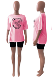 White Casual Print Patchwork O Neck Short Sleeve Two Pieces