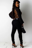Brown O Neck Long Sleeve Print Patchwork