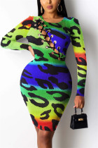 Multi-color Fashion Sexy Print Hollowed Out O Neck Printed Dress