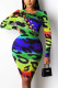 Multi-color Fashion Sexy Print Hollowed Out O Neck Printed Dress