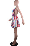 Purple Sexy Gradual Change Print Patchwork Backless V Neck A Line Dresses