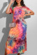 Pink Europe and America Short Sleeves O neck Pencil Dress Ankle-Length Print Tie and dye Dresses