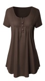 Green Casual Regular O-Neck Short Button Solid Regular Tees & T-shirts