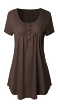 White Casual Regular O-Neck Short Button Solid Regular Tees & T-shirts