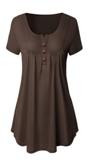 White Casual Regular O-Neck Short Button Solid Regular Tees & T-shirts