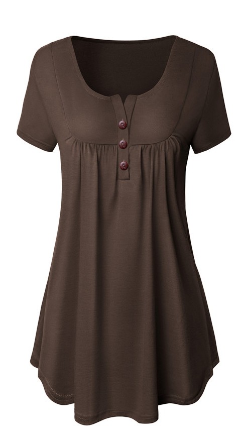White Casual Regular O-Neck Short Button Solid Regular Tees & T-shirts