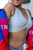 Grey Sexy Casual Solid Vests V Neck Tops