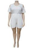 Black Fashion Casual Solid Basic V Neck Plus Size Romper