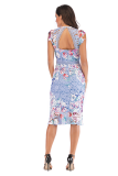 Light Blue Fashion Sexy Tank Sleeveless O neck A-Line Knee-Length Patchwork Print Club Dresses
