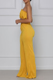 Yellow Sexy Casual Solid Backless Strapless Sleeveless Two Pieces
