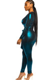 Blue street Solid Patchwork Chemical fiber blend Long Sleeve V Neck 