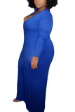 Blue Casual Knitting Solid Patchwork O Neck Plus Size 