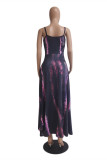 Black Purple Sexy Casual Lips Printed Backless Spaghetti Strap Sleeveless Dress