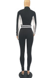Khaki Fashion Solid Patchwork Zipper Collar Long Sleeve Two Pieces