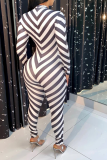 Red Casual Striped Patchwork Half A Turtleneck Skinny Jumpsuits