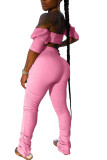 Black Fashion Sexy adult Patchwork Solid backless Draped Bandage Two Piece Suits pencil Nine Sleeves Two Pieces