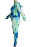 Light Green Casual Twilled Satin Print Tie-dye Hooded Collar Plus Size 