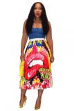 Stripe Elastic Fly Sleeveless Mid Print Draped Striped Patchwork Gradient Letter Pleated skirt Pa