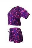 Blue Fashion Casual Camouflage Print Basic O Neck Short Sleeve Two Pieces