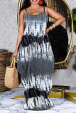 Blue Sexy Print Patchwork Spaghetti Strap Straight Dresses
