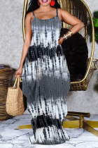 Black Sexy Print Patchwork Spaghetti Strap Straight Dresses
