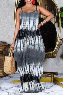 Black Sexy Print Patchwork Spaghetti Strap Straight Dresses
