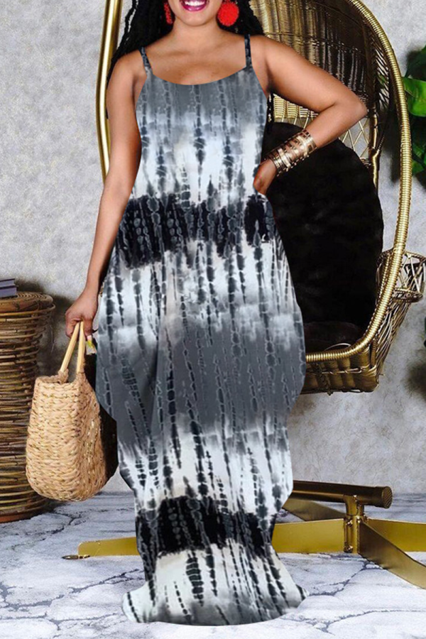 Black Sexy Print Patchwork Spaghetti Strap Straight Dresses