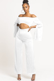 White Sexy Patchwork Solid Ruffled Long Sleeve one word collar Jumpsuits