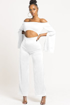 White Sexy Patchwork Solid Ruffled Long Sleeve one word collar Jumpsuits
