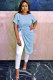 Light Blue Casual Sexy Fashion Cap Sleeve Short Sleeves O neck Asymmetrical skirt Draped Patchwork So