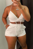 White Sportswear Solid Patchwork Frenulum Halter Sleeveless Two Pieces