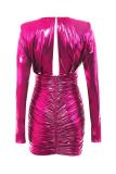 Silver adult Sexy Fashion Cap Sleeve Long Sleeves V Neck Step Skirt Mini Draped chain Fluorescent