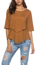As Show-4 Casual Regular O-Neck Half Solid Patchwork Regular Tees & T-shirts