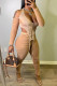 Apricot Fashion Sexy See-through Backless Spaghetti Strap Long Sleeve Two Pieces