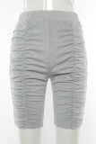 Grey Casual Solid Fold Regular Mid Waist Straight Solid Color Bottoms