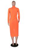 Orange O Neck Long Sleeve Split Solid
