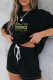 Black Yellow Fashion Casual Print Basic O Neck Short Sleeve Two Pieces