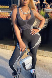 Blue Fashion street Patchwork Milk. Sleeveless Slip Jumpsuits