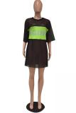 Black Casual Fashion Cap Sleeve 3/4 Length Sleeves Asymmetrical Collar O neck Straight Mini holl